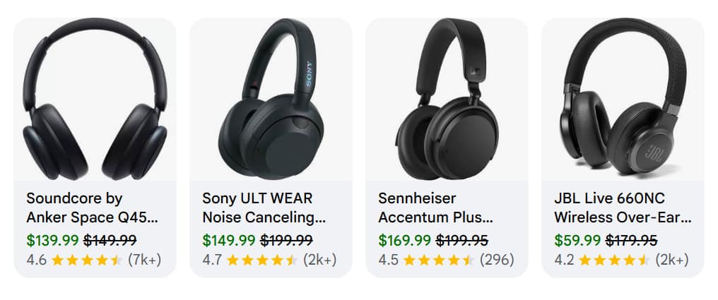 Optimize for Google AI Mode - Screenshot of Headphone Recommendations