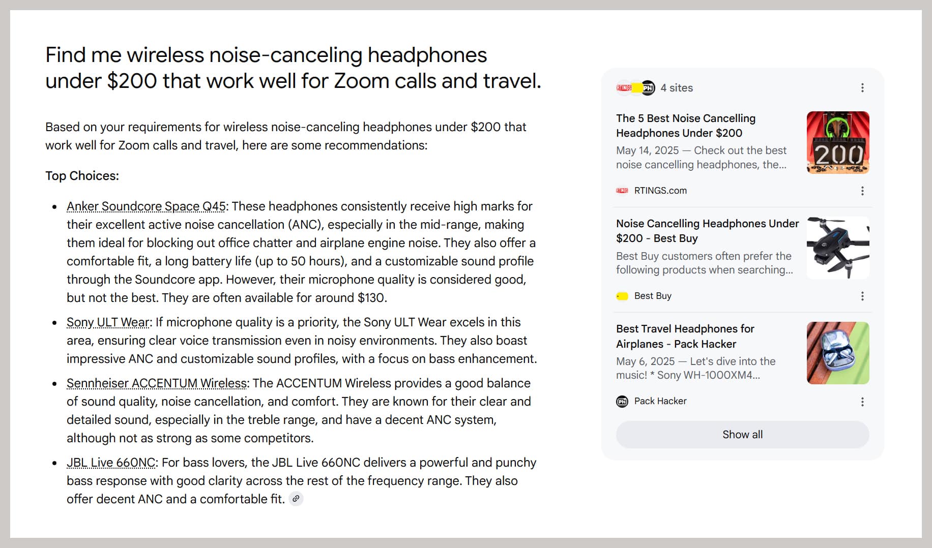 Optimize for Google AI Mode - Screenshot of Chat for Headphones